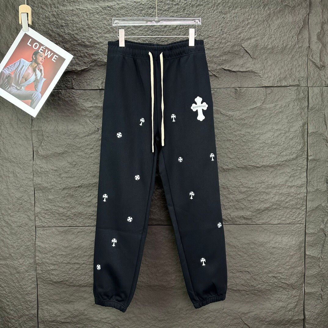 Black Sweatpants with Cross Embroidery