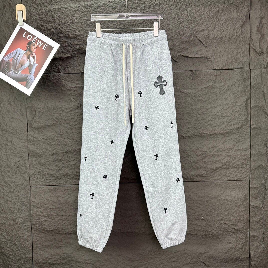 Grey Sweatpants with Cross Embroidery